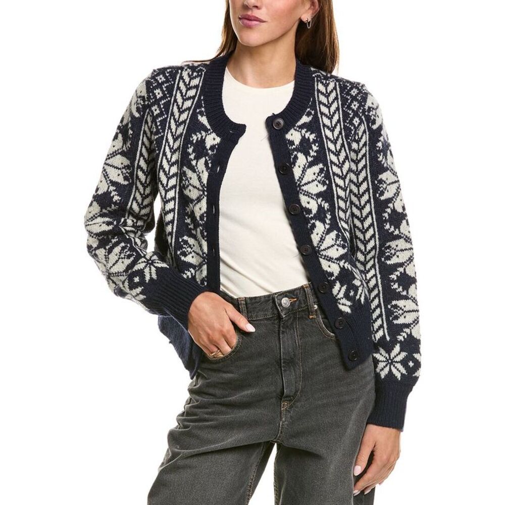 Madewell Womens Novelty Fairisle Wool Jacket, Navy